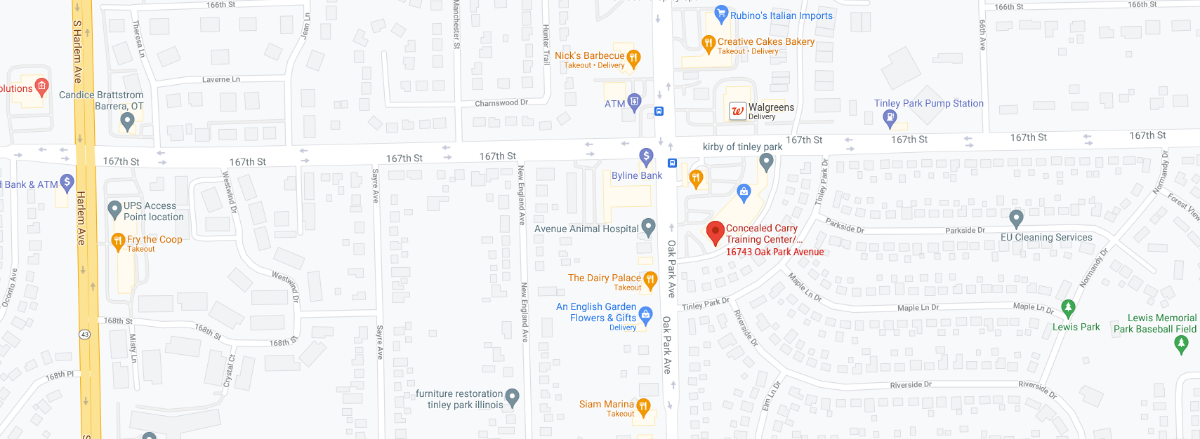 Google Map 16743 Oak Park Avenue Tinley Park IL 60477